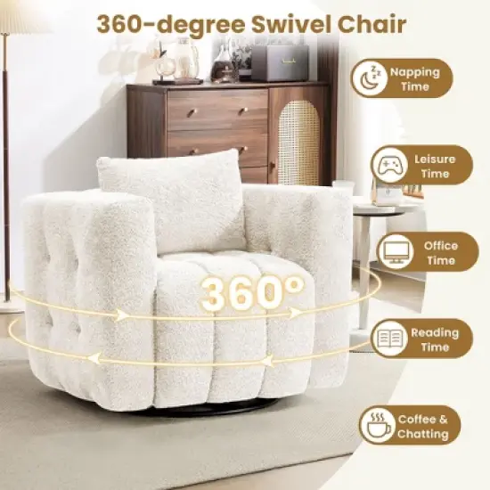 Hyleory Wooden Frame Swivel Chair with Soft Fabric Upholstery, 360&deg; Rotation, Comfortable Ergonomic Design for Living Room and Office Seating image {4}