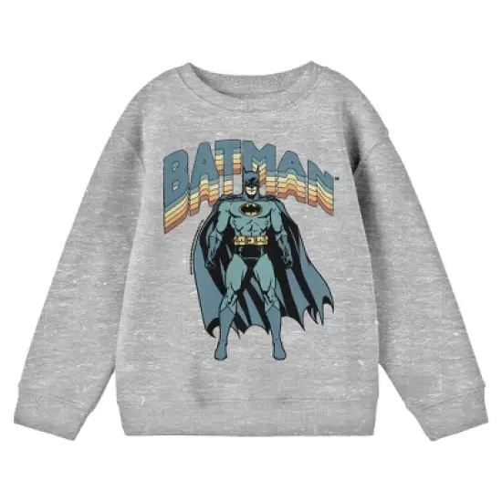 Batman Vintage-Inspired Superhero Youth Heather Gray Crew Neck Sweatshirt image {2}