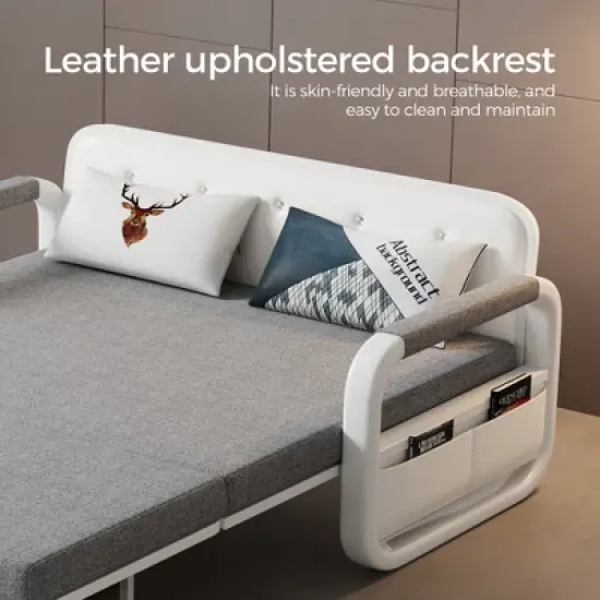 Luck Live Modern Patio Sofas 62.2in extendable pull Outdoor Sofa bed,Solid wood & White metal frame/Gray cushion with storage function image {7}