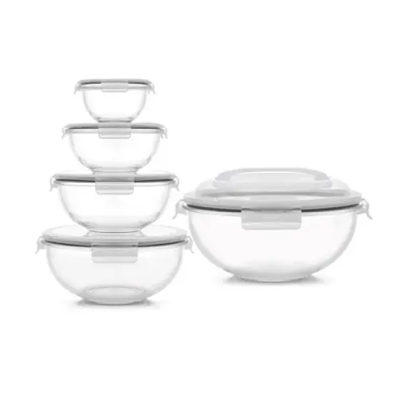 JoyFul Glass Mixing Bowl Set with Airtight Lids - Set of 5 - Black image {7}