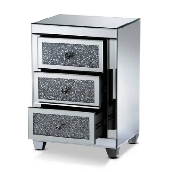 Ralston 3 Drawers Mirrored Nightstand - Baxton Studio image {1}
