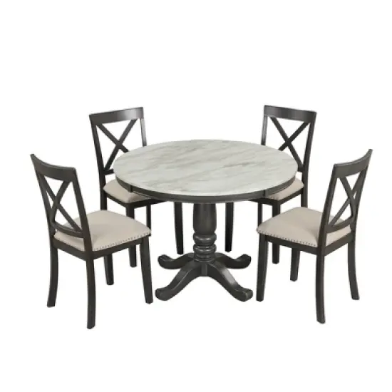 5-Piece Dining Set with Solid Wood Table and 4 Chairs, Gray - ModernLuxe image {4}