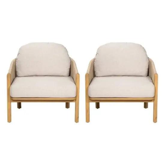 Set of 2 Outdoor Lounge Chairs with Acacia Wood and Rope Woven Back,Modern Patio Chairs with Cushions for Porch or Garden-Maison Boucle image {3}