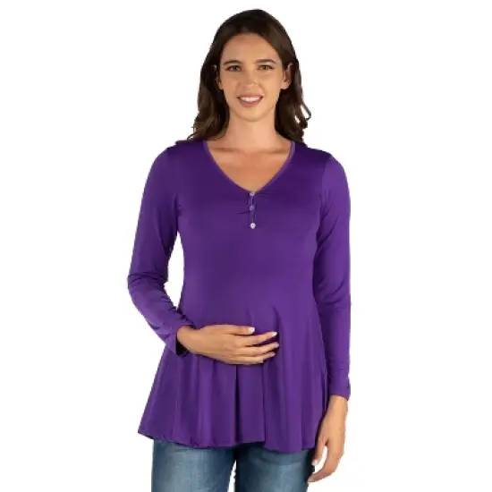 24seven Comfort Apparel Flared Long Sleeve Henley Maternity Top image {7}