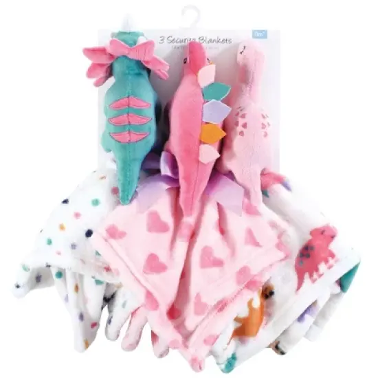 Hudson Baby Girls Animal Face Security Blanket, Cute-A-Saurus 3-Pack, One Size image {1}