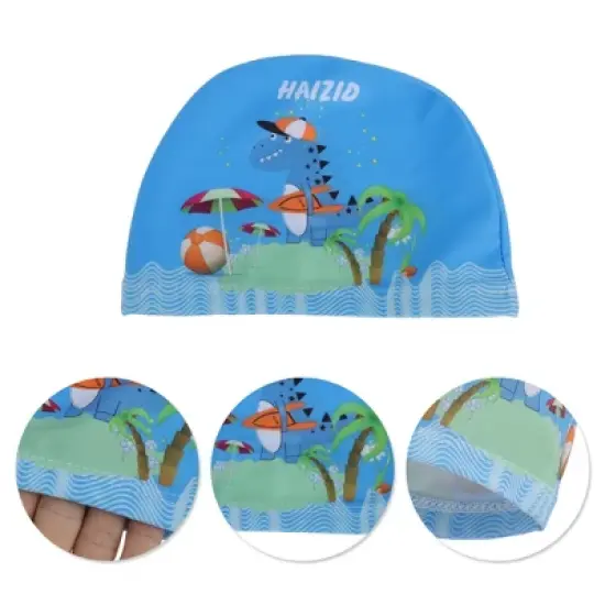 Unique Bargains Kid's Polyester Cartoon Dinosaur Swim Cap Blue Green 1 Pc image {2}