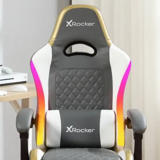 X Rocker RGB LED Extra Comfort Ergonomic PC Gaming Chair Gray/White/Gold image {8}