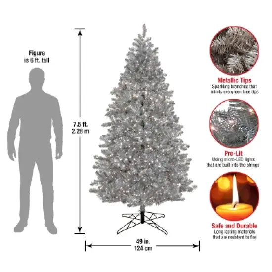 Prelit Matte Silver Metallic Artificial Christmas Tree Warm White Lights - National Tree Company image {4}