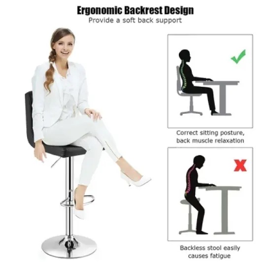 Costway Adjustable Swivel Bar Stool Counter Height Bar Chair PU Leather w/ Back Black image {7}