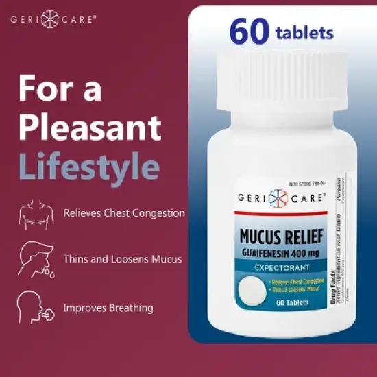 Gericare Guaifenesin 400Mg Mucus Relief Tablet, 60 Ct image {1}