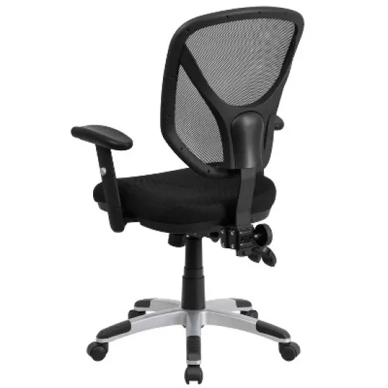 Flash Furniture Mid-Back Black Mesh Multifunction Swivel Ergonomic Task Office Chair with Adjustable Arms image {6}