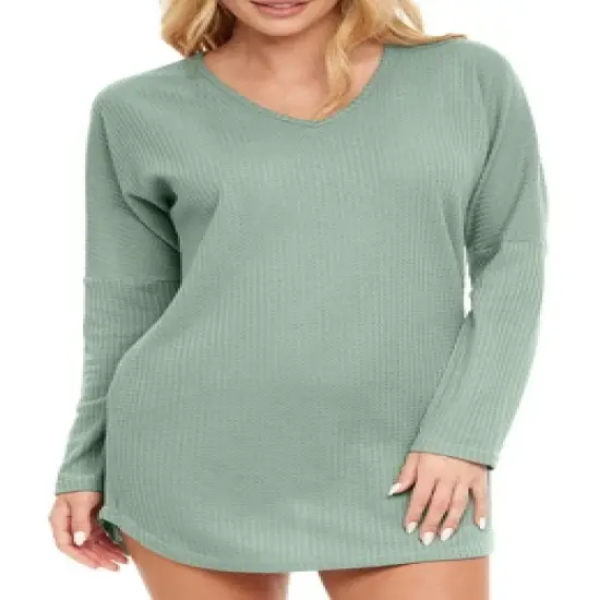 Women's Soft Ribbed Waffle Rib Knit Night Shirt, Oversized Sweater Top Sleep Shirt, Pajamas image {6}