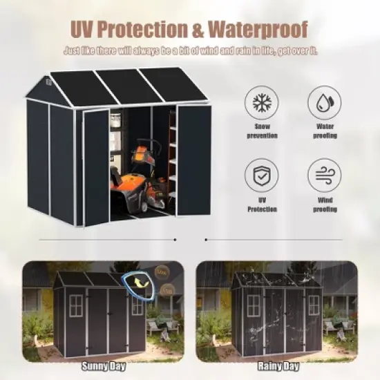 Outdoor Storage Shed, Resin Shed with Floor & Lockable Doors, All Weather Plastic Sheds with Window Dark Grey image {5}