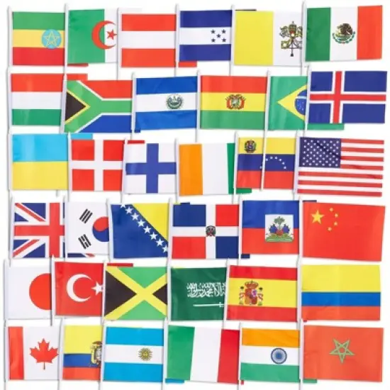 Juvale 72 Pack International World Country Handheld Stick Flag for Party Decor, Parades, Festival, 7.5 x 5.2 in image {2}
