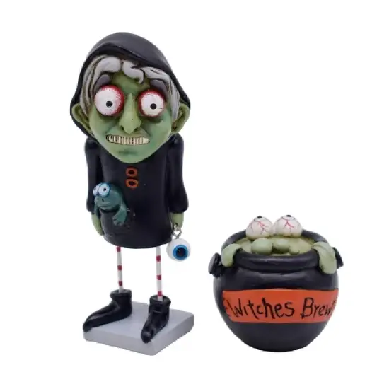 Transpac Resin Hooded Witch and Cauldron Figurine Set of 2 Halloween Decorative Objects for Indoor Tabletop Decor image {1}