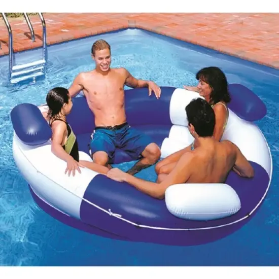 Swimline 84" Inflatable Sofa Island Swimming Pool Lounger - Blue/White image {2}