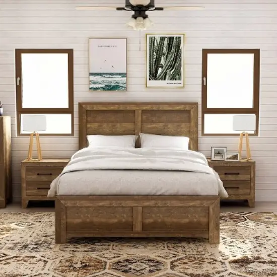 3pc Queen Quail Bedroom Set with 2 Nightstands Rustic Light Walnut - HOMES: Inside + Out image {1}