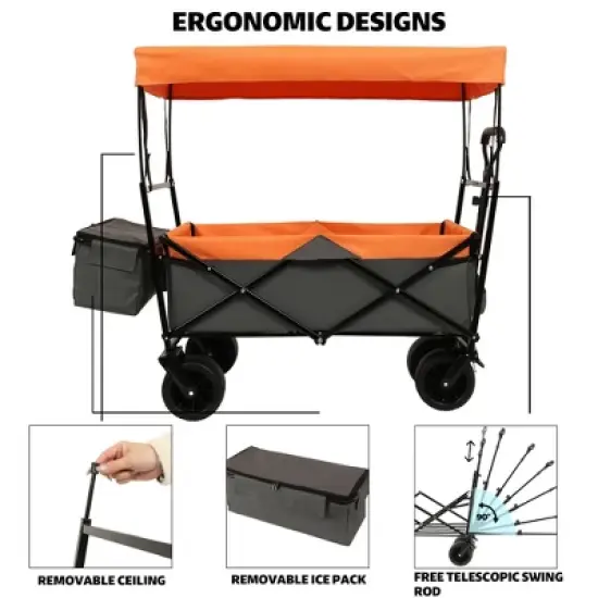 Lirago 7" Collapsible Baby Stroller Wagon 480Lbs with Canopy Mosquito Net All Terrain Wheels Adjustable Handle Orange image {6}