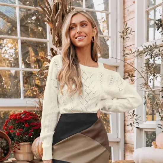 Women's Cutout Cable Knit One-Shoulder Sweater - Cupshe image {1}