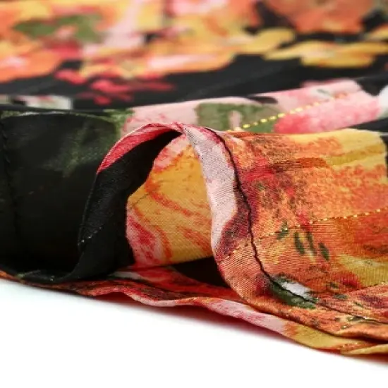 Allegra K Women's High Low Hem Elastic Waist Lurex Chiffon A-Line Midi Floral Skirt image {5}