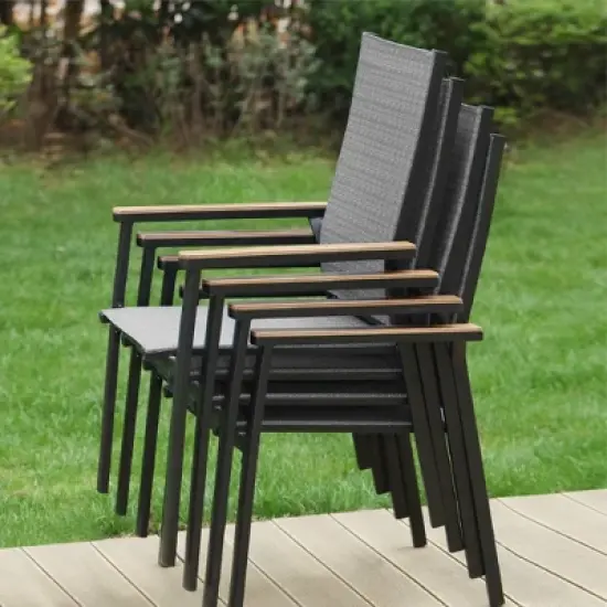 3pc Patio Dining Set with Small Square Table with Umbrella Hole & Lightweight Sling Chairs - Captiva Designs: Outdoor Furniture for Balcony image {6}