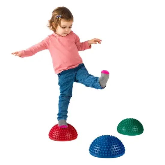 Toy Time Kid's Hedgehog-Style Balance Pods and Half Dome Exercise Stepping Stones - Set of 6, Red/Blue/Green image {2}