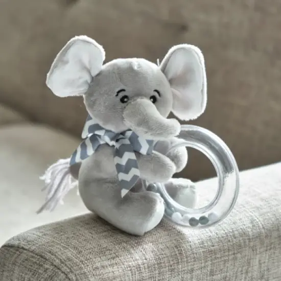 Bearington Collection Lil' Spout Plush Stuffed Animal Gray Elephant Ring Rattle, 5.5" image {1}