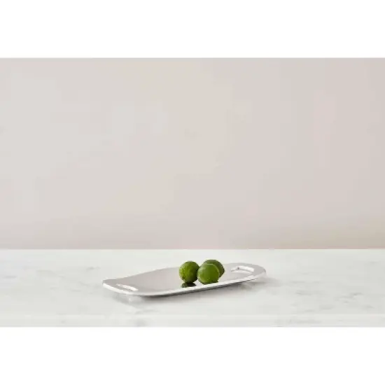 Nambe Pebble Alloy Metal Handled Serving Tray, Silver image {4}