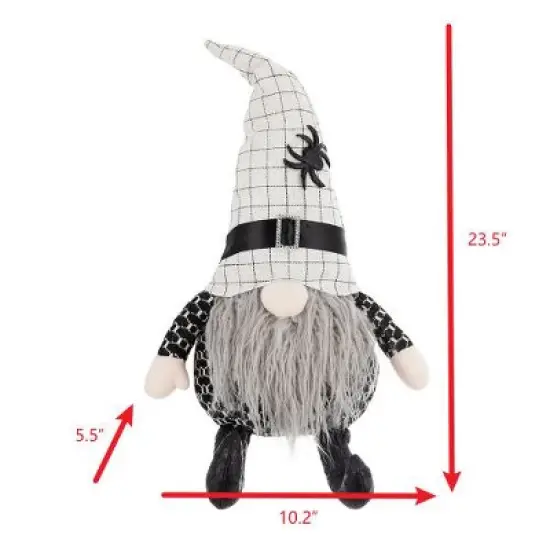 Whisen Fabric Sitting Gnome with White Hat Spider, Halloween Decoration image {6}