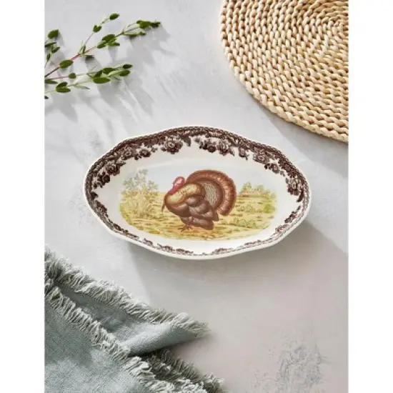 Spode Woodland Turkey Pickle Dish &ndash; 8.5 Inch Porcelain Serving Dish &ndash; Microwave, Oven, Freezer & Dishwasher Safe, Rustic Thanksgiving Serveware image {5}