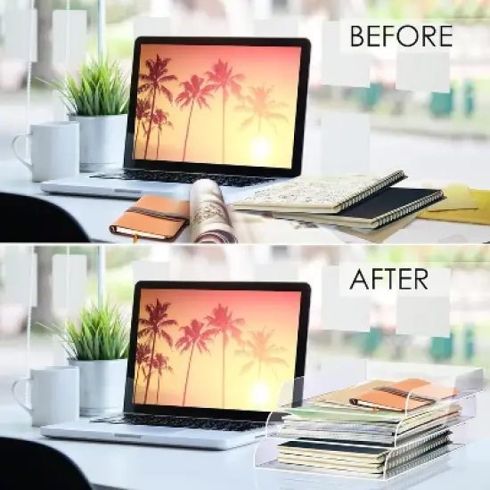Acrylic Stackable Paper Tray Organizer for Desk, Elegant Paper Organizer Tray, Clear Desk Organizer with White Edges for Office Storage image {3}