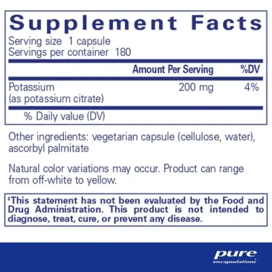 Pure Encapsulations Potassium (Citrate) - to Support Nerve & Muscle Function, Adrenals, Hormones, Heart Health & Energy* image {1}
