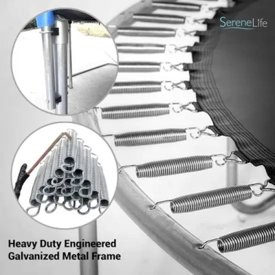 SereneLife 10ft Outdoor Trampoline with Enclosure Safety Net SLTRA10PNK image {6}