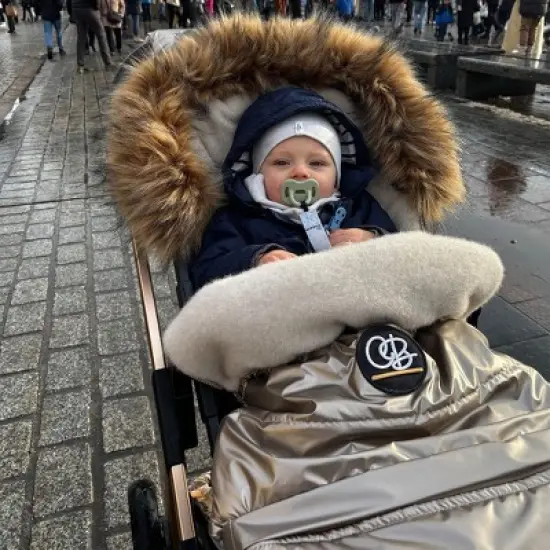 Cover Baby 0-3 Years Organic Premium Beige Wool Adjustable Footmuff in Pastel Gold image {13}