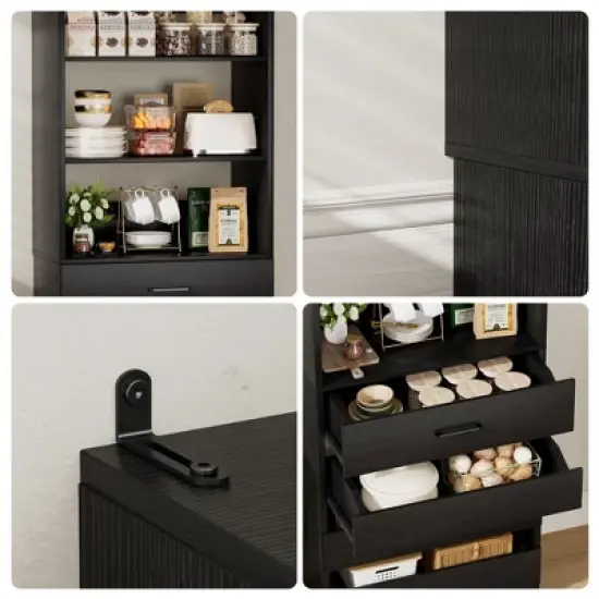Aheaplus 80"H Pantry Cabinet with Adjustable Shelves and Drawers image {3}
