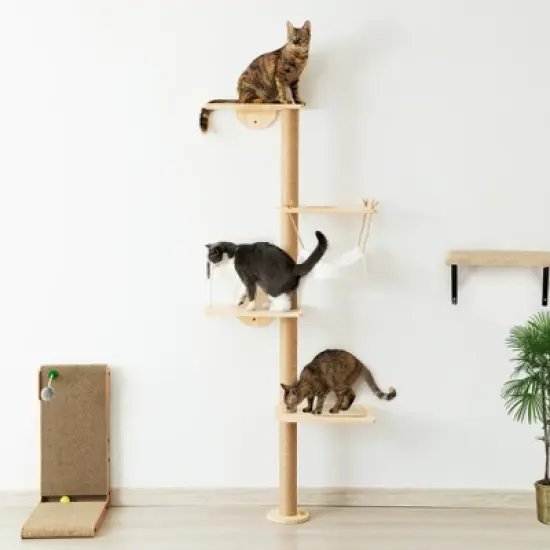 DOMETOUR Wall-Mounted Cat Scratching Pad for Small to Large Cat, Indoor Wood Cat Tree with Hammock, Cat Scratcher Perch image {15}