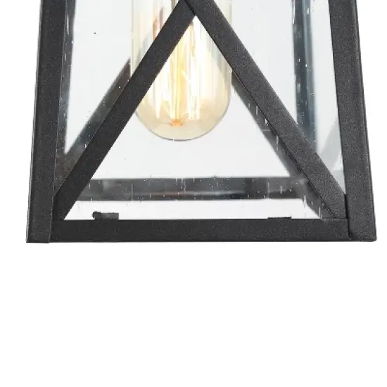 11" Metal/Seeded Glass Square Outdoor Pendant Light Black - LNC image {9}