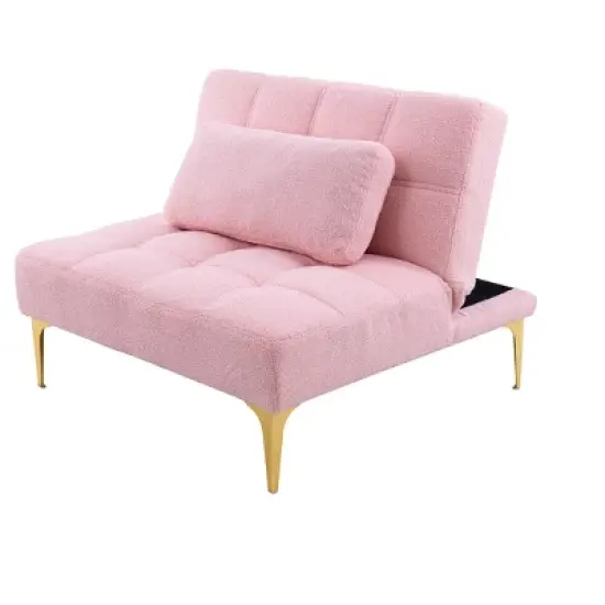 Convertible single sofa bed futon with gold metal legs teddy Polyester (Pink) image {6}