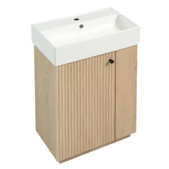 Whisen 21.6" Bathroom Vanity with Ceramic Sink, Freestanding Right Door Cabinet with Open/Closed Storage image {11}