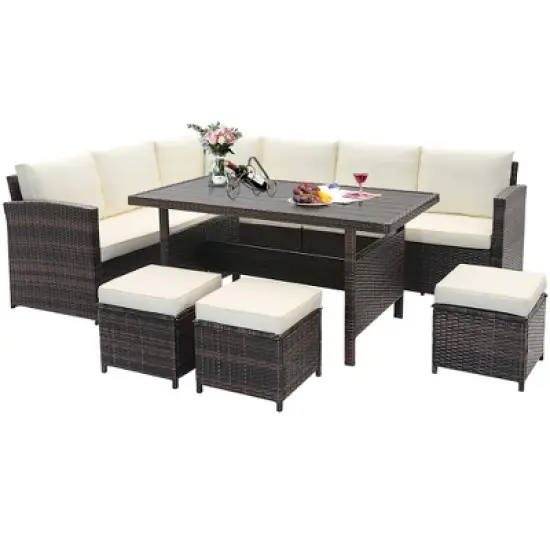 Costway 7 PCS Patio Furniture Set Rattan Sectional Conversation Sofa Coffee Table Porch image {1}