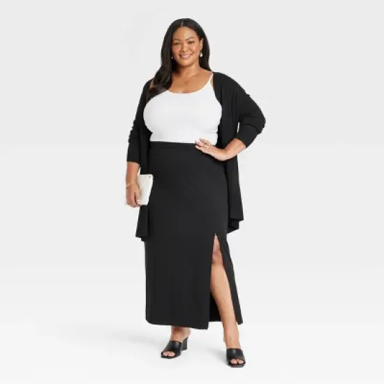 Women's Zip Slip Ponte Maxi A-Line Skirt - Ava & Viv&trade; Black image {2}