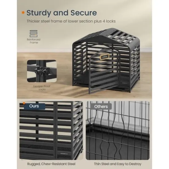 SONGMICS HOME Heavy-Duty Dog Crate, XL Dog Cage for Large Dogs, Escape Proof Dog Kennel, Lockable Wheels, Ink Black image {2}