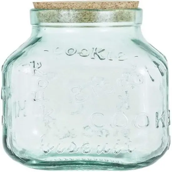 Amici Home Italian Recycled Glass Cookie Jar - Green Biscotto Design with Cork Top, Made in Italy, Ideal for Storing Cookies and Other Treats, 105 oz. image {1}