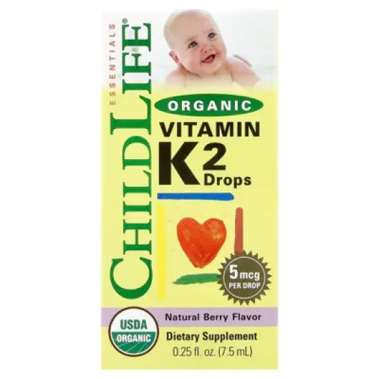 ChildLife Essentials Organic Vitamin K2 Drops, Natural Berry, 5 mcg, 0.25 fl oz (7.5 ml) image {4}