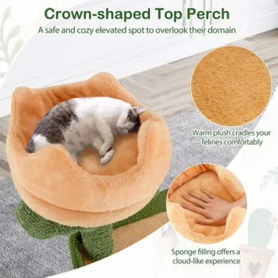 Tangkula 63" Cactus Cat Tree for Indoor Cats w/ Sisal Scratching Posts & Board Condo image {3}