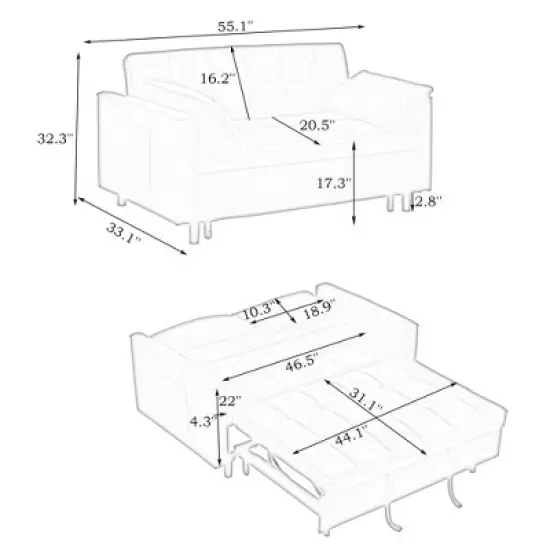 Okak Modern Comfy Velvet Convertible Sleeper Sofa Bed with Adjustable Backrest & Pillows,Upholstered Deep Seat Sofa Couch for Living Room image {4}