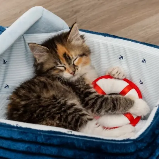 FurHaven Corduroy Dreamer Boat Cat Bed - Blue, One Size image {2}