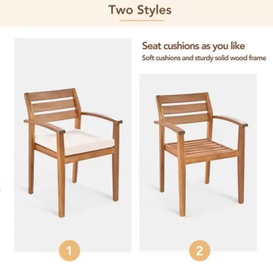 Whisen Outdoor Wood Dining Set, Outdoor Dining Furniture With Removable Cushions, 5 Arm Chairs and 1 Bench - Natural image {5}