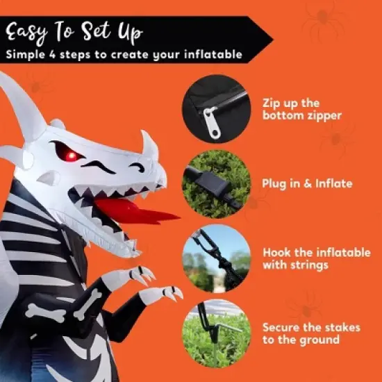Joyfy 8 FT Halloween Inflatables Outdoor Decoration, Inflatable Skeleton Dragon with Red LED Eyes for for Halloween Outdoor Yard Lawn Party Decoration image {5}