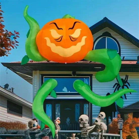Joyfy 7.5FT Halloween Inflatables Outdoor Decorations, 3 Pcs Window Inflatable Pumpkin Head with Tentacles for Halloween Party Roof Outside Decoration image {3}